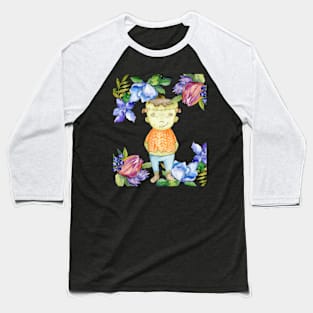 PRETTY KID FRANKENSTINE'S MONSTER FLORAL PURPLE DESIGN Baseball T-Shirt